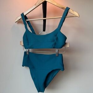 l*space Teal Ribbed High-Waist Bikini Set